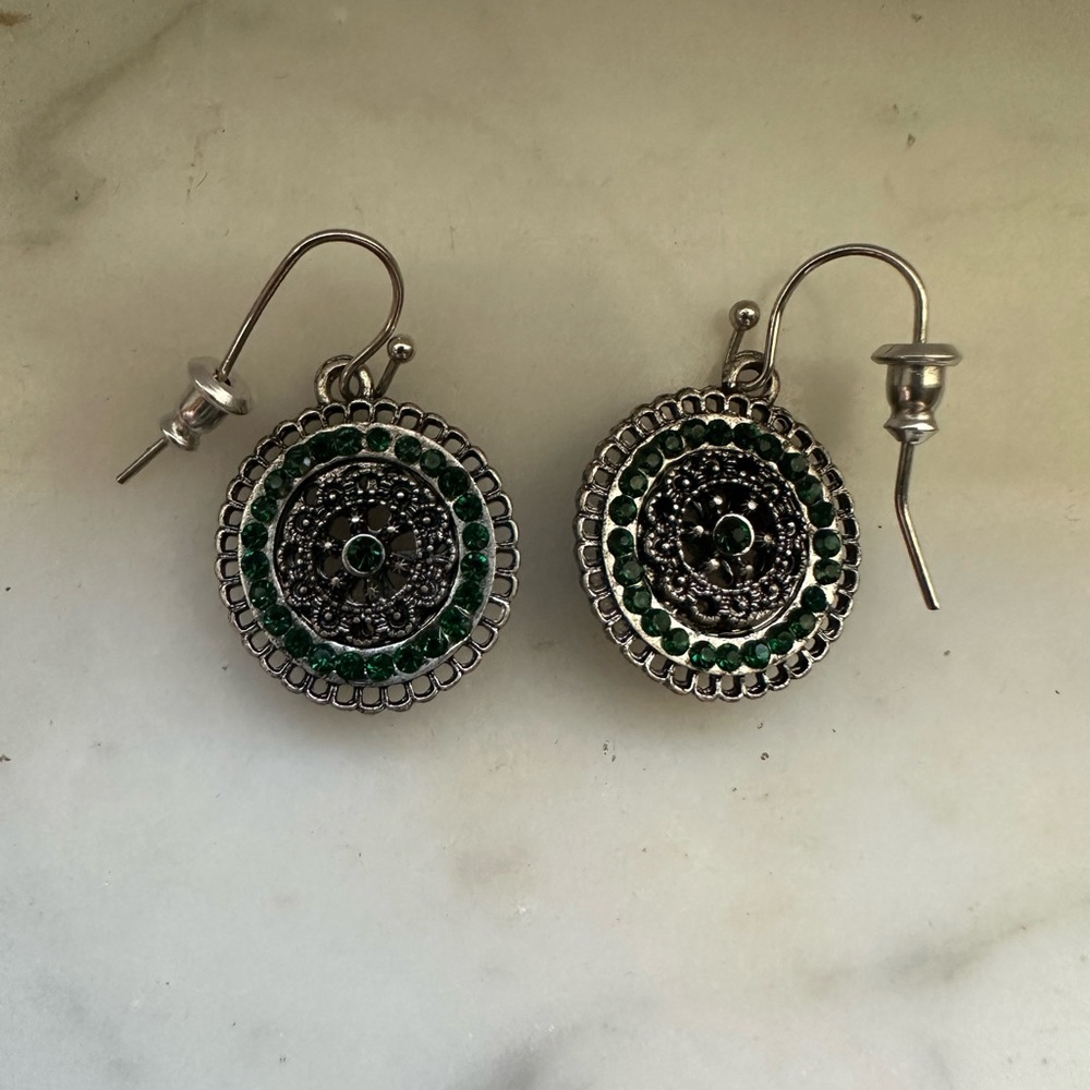 Elegant Silver and Green Dangle Earrings